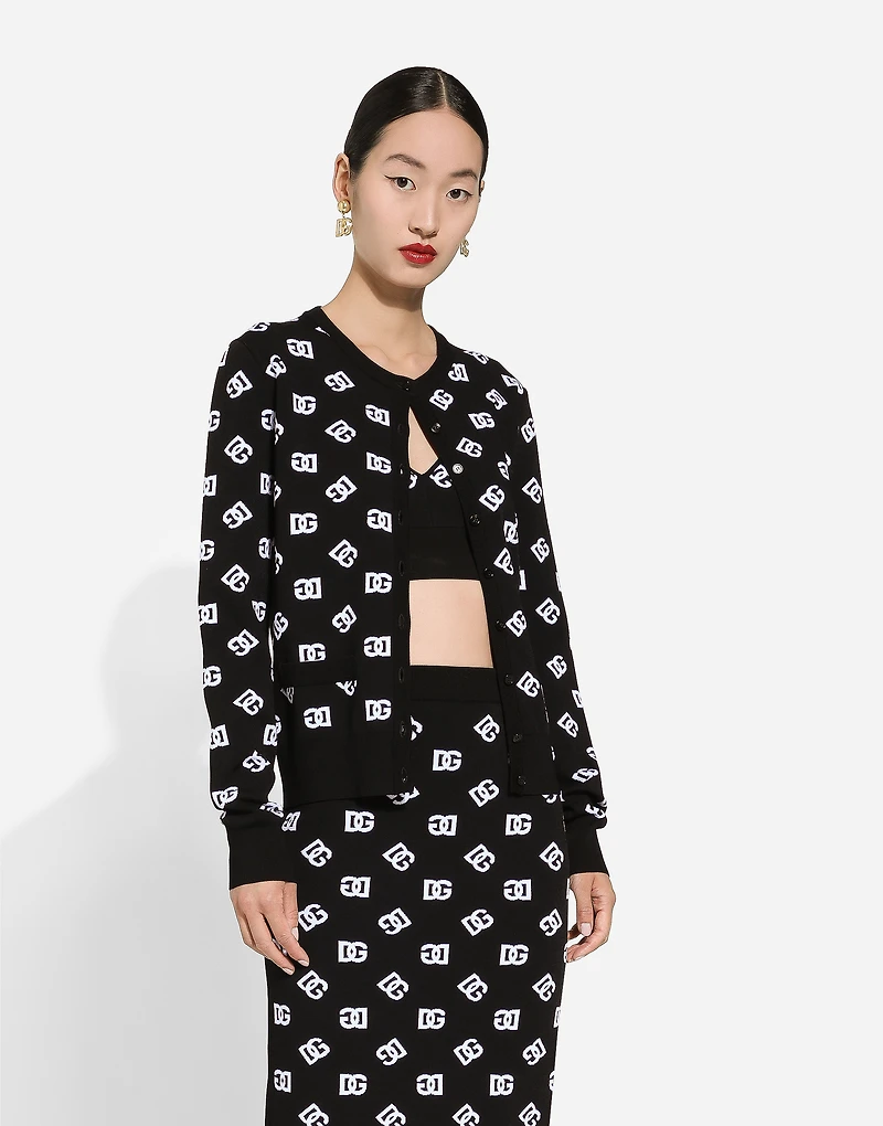 Viscose cardigan with jacquard DG logo