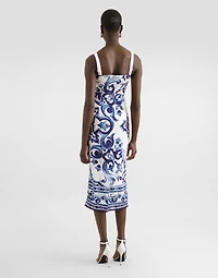 Majolica-print silk dress