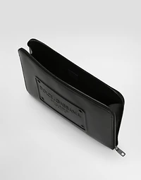 calfskin pouch with raised logo