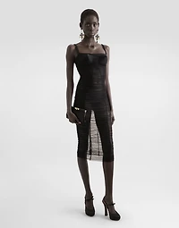 Tulle calf-length dress with draping
