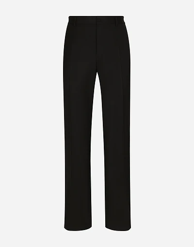 Stretch wool straight-leg pants