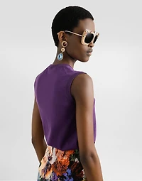 Silk tank top with flower brooch