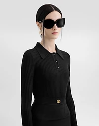 Ribbed wool polo-style sweater