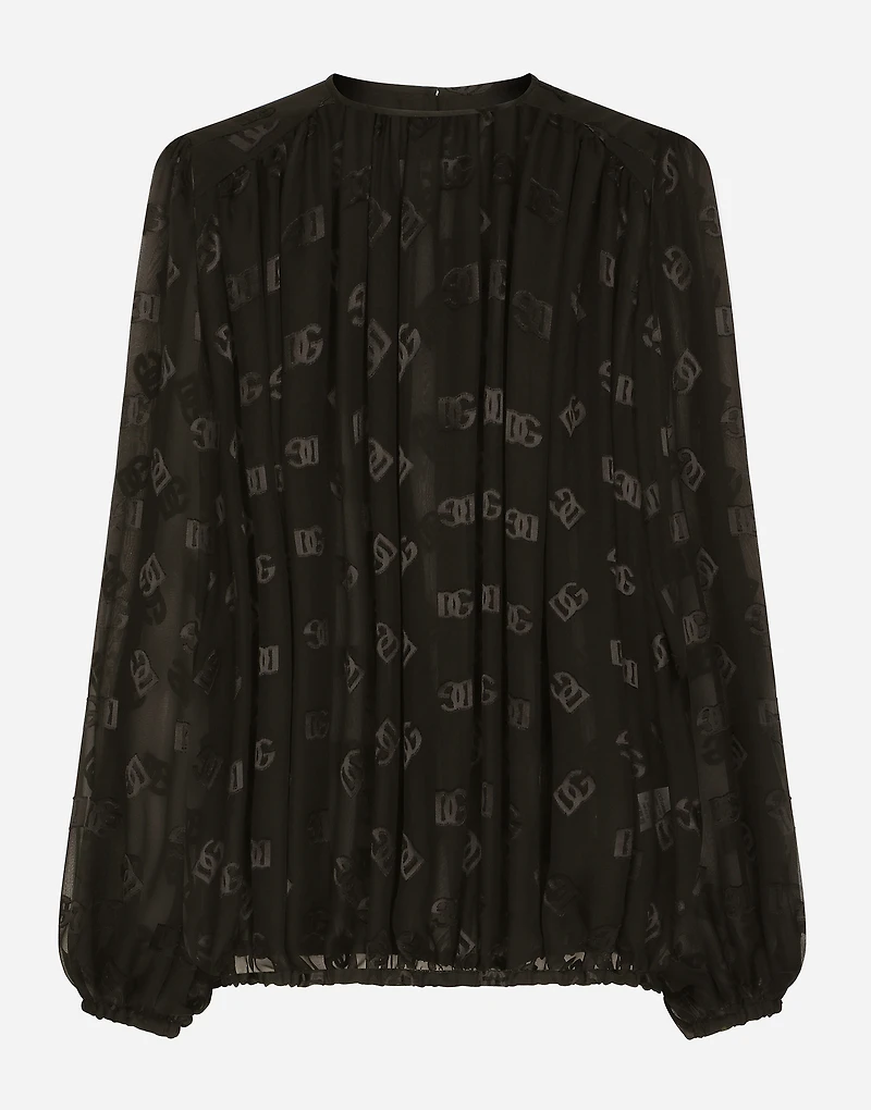 Devoré satin blouse with all-over DG logo