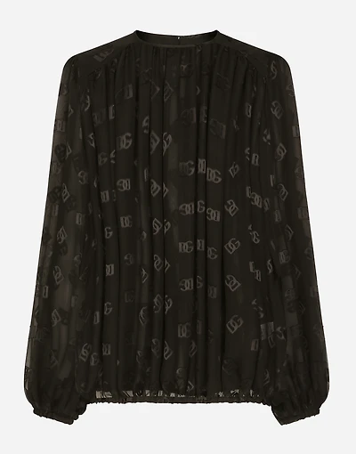 Devoré satin blouse with all-over DG logo