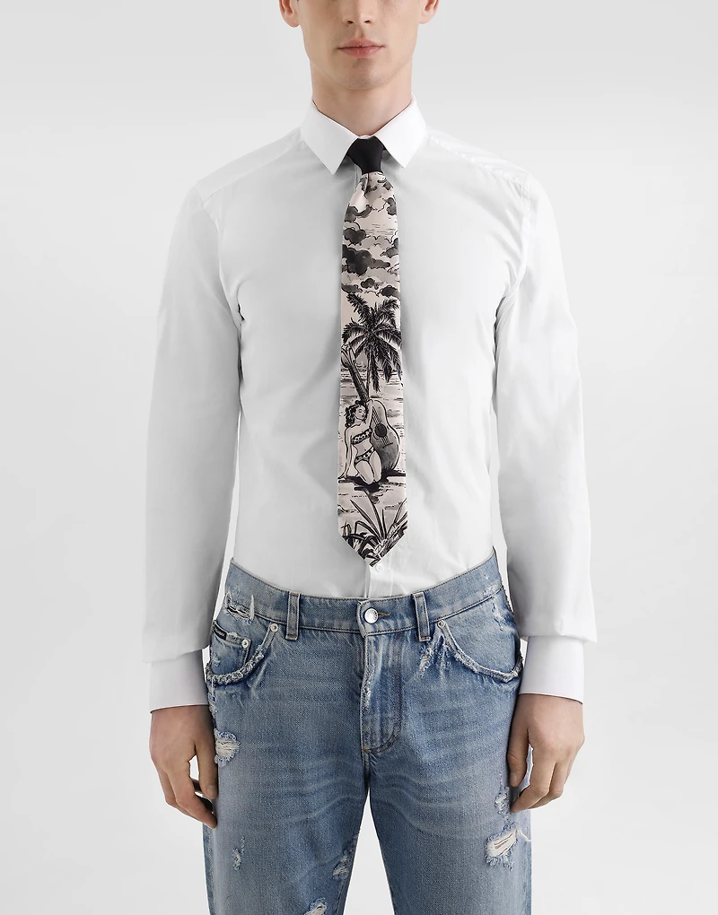 Pin-up print silk tie