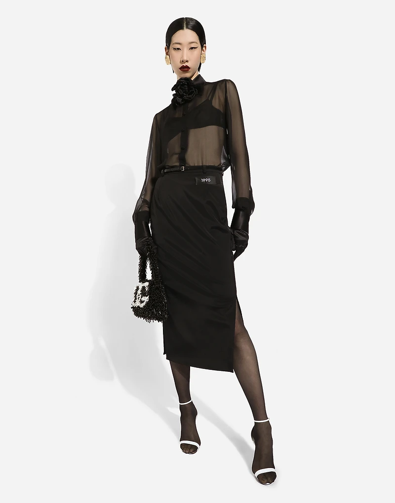 Silk chiffon shirt with satin details