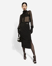 Silk chiffon shirt with satin details
