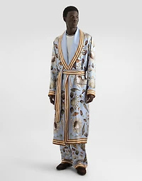 Shell-print silk twill trousers