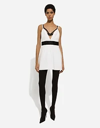 Short woolen dress with satin belt and straps