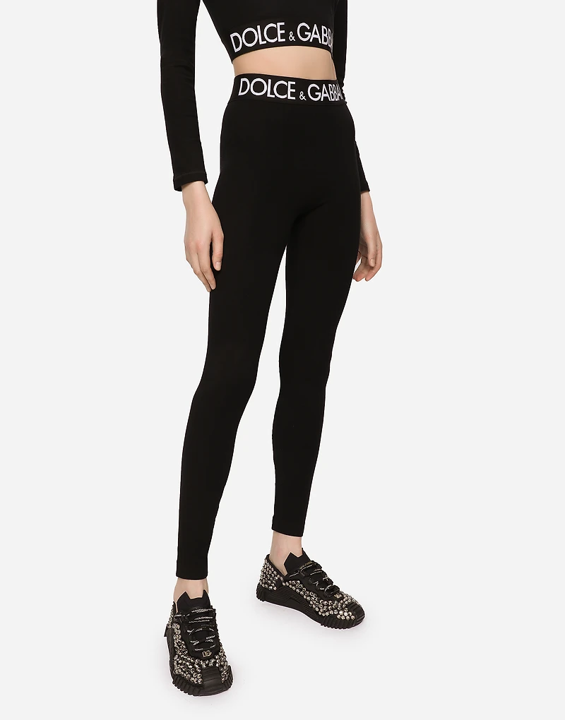 Jersey leggings with branded elastic