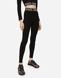 Jersey leggings with branded elastic
