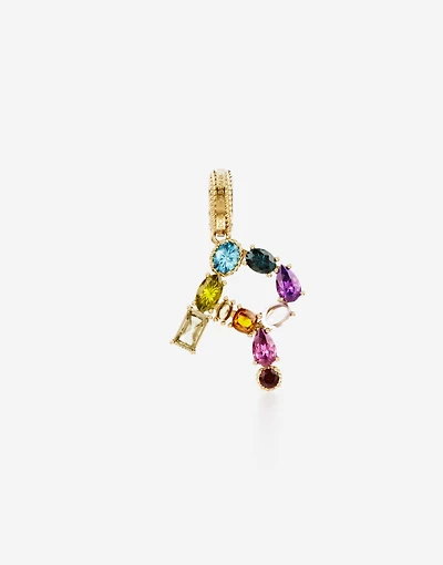 Charm R Lettering 18-carat yellow gold and multicolored gems