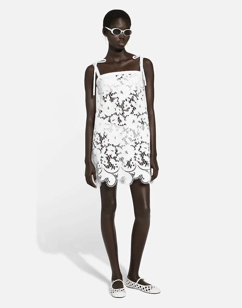 Cotton minidress with floral openwork embroidery