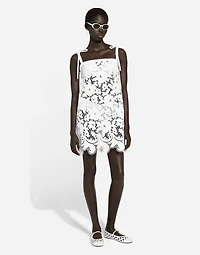 Cotton minidress with floral openwork embroidery