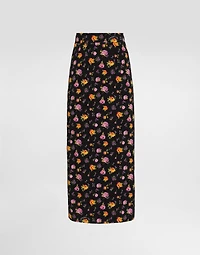 Small rose bouquets-print straight charmeuse skirt