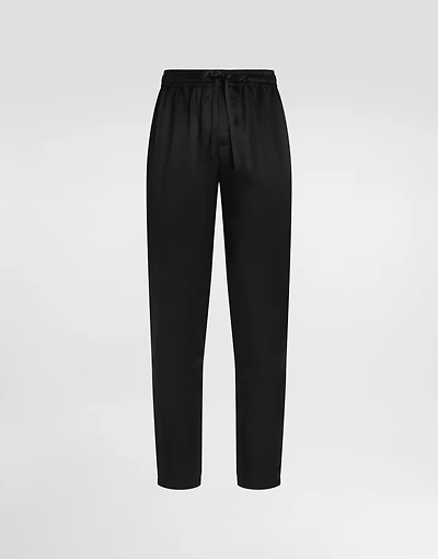 Silk pajama pants with logo embroidery