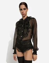 Organza shirt with front and ruffles
