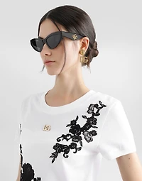 Jersey T-shirt with DG logo pin and lace details