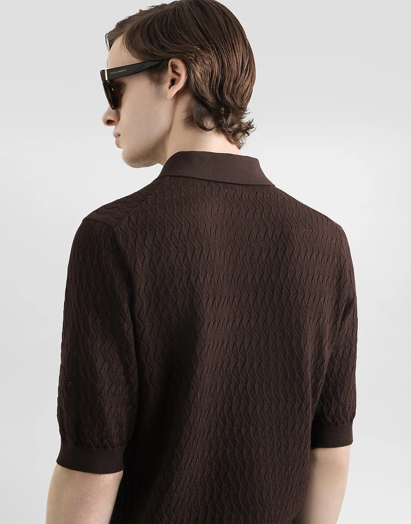 Micro-pattern cotton polo shirt