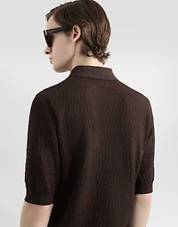 Micro-pattern cotton polo shirt