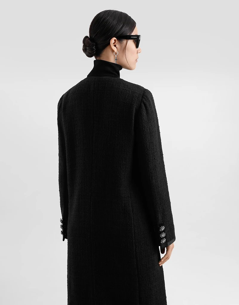 Single-breasted raschel tweed coat