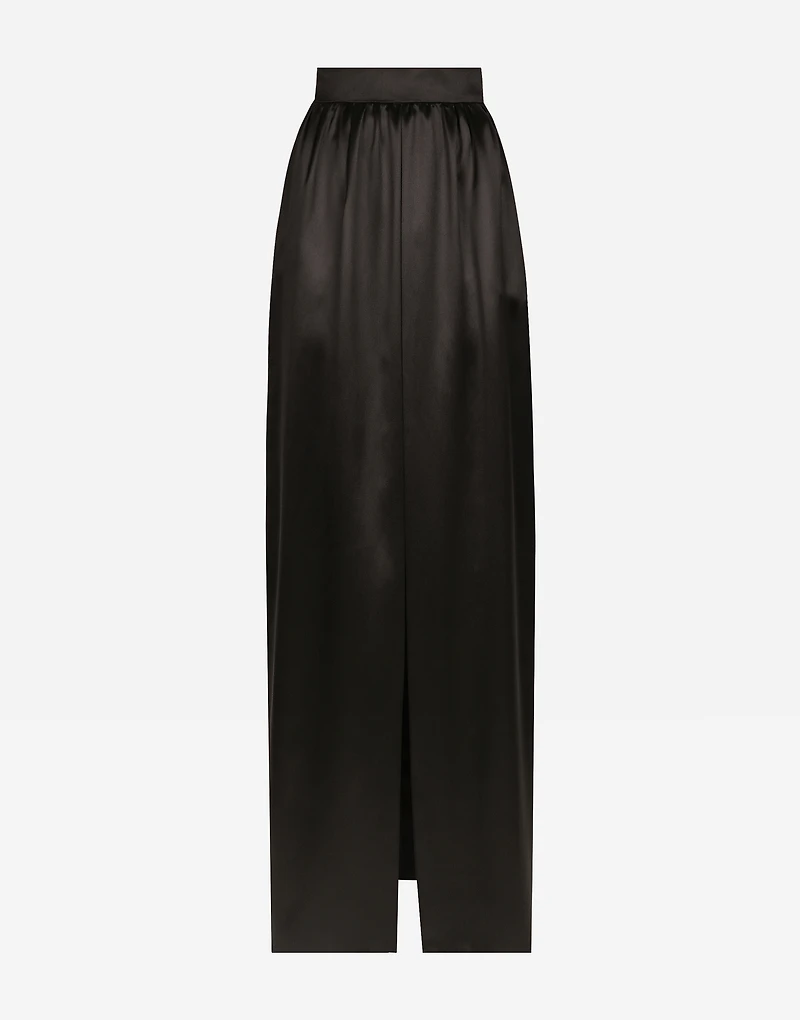 Long silk satin skirt with slit