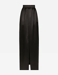 Long silk satin skirt with slit