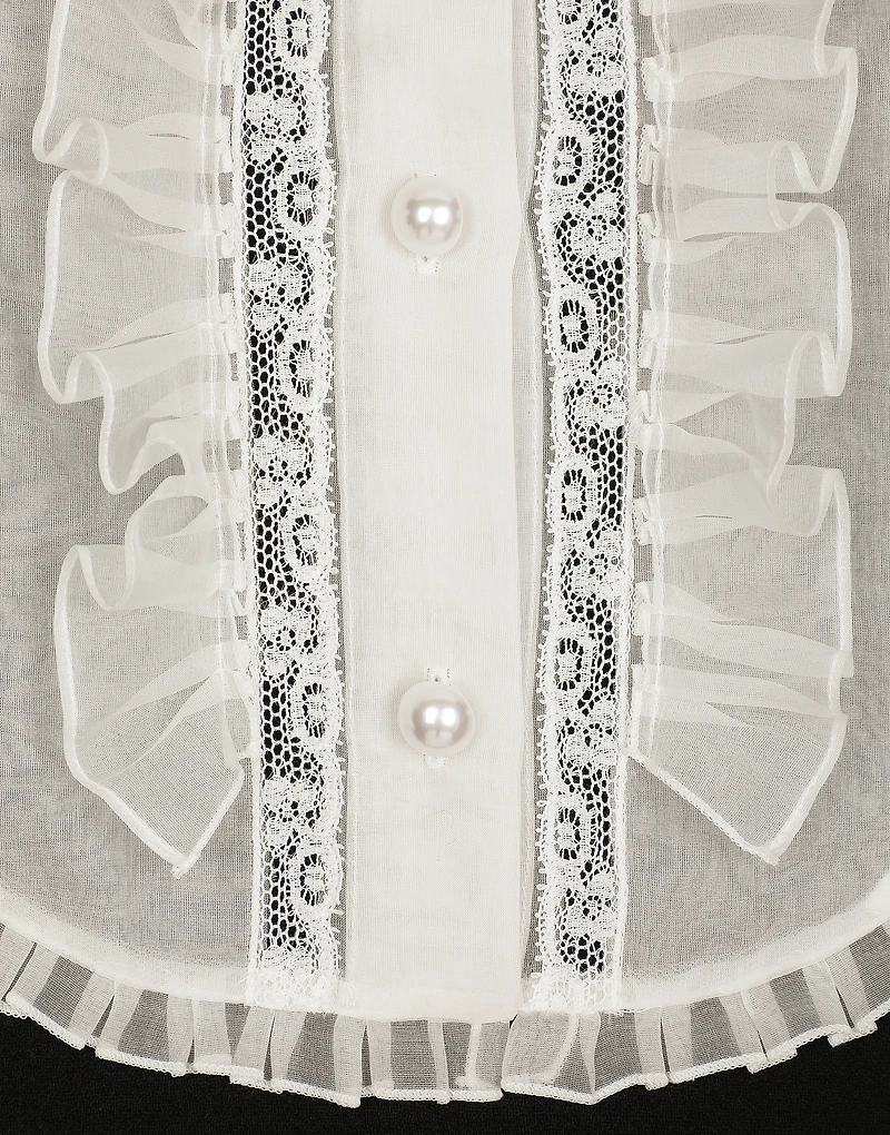 Short wool crepe dress with organza shirt front