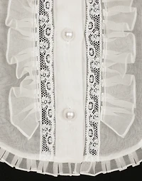 Short wool crepe dress with organza shirt front