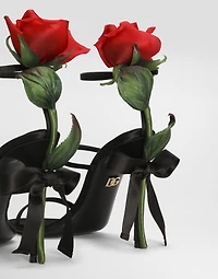 Satin sandals with rose embellishment