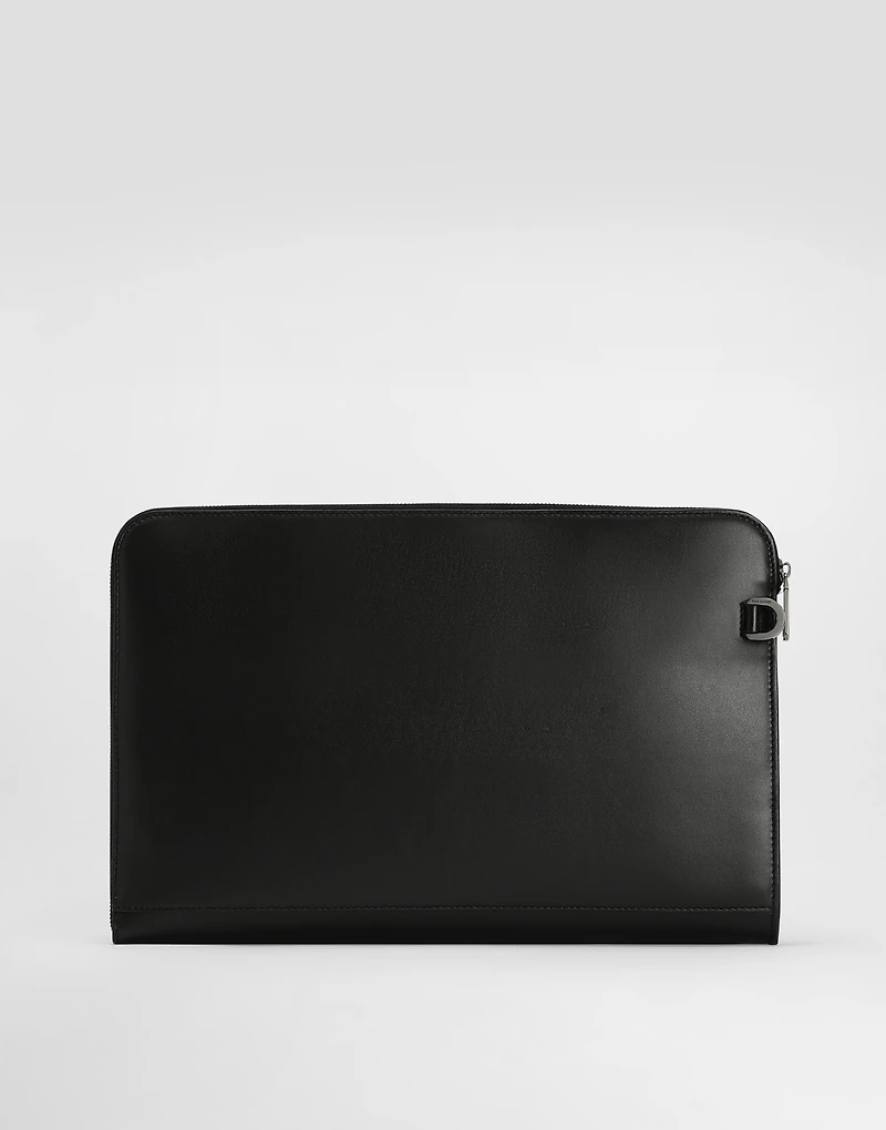 calfskin pouch with raised logo