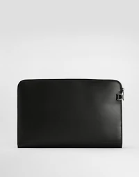 calfskin pouch with raised logo