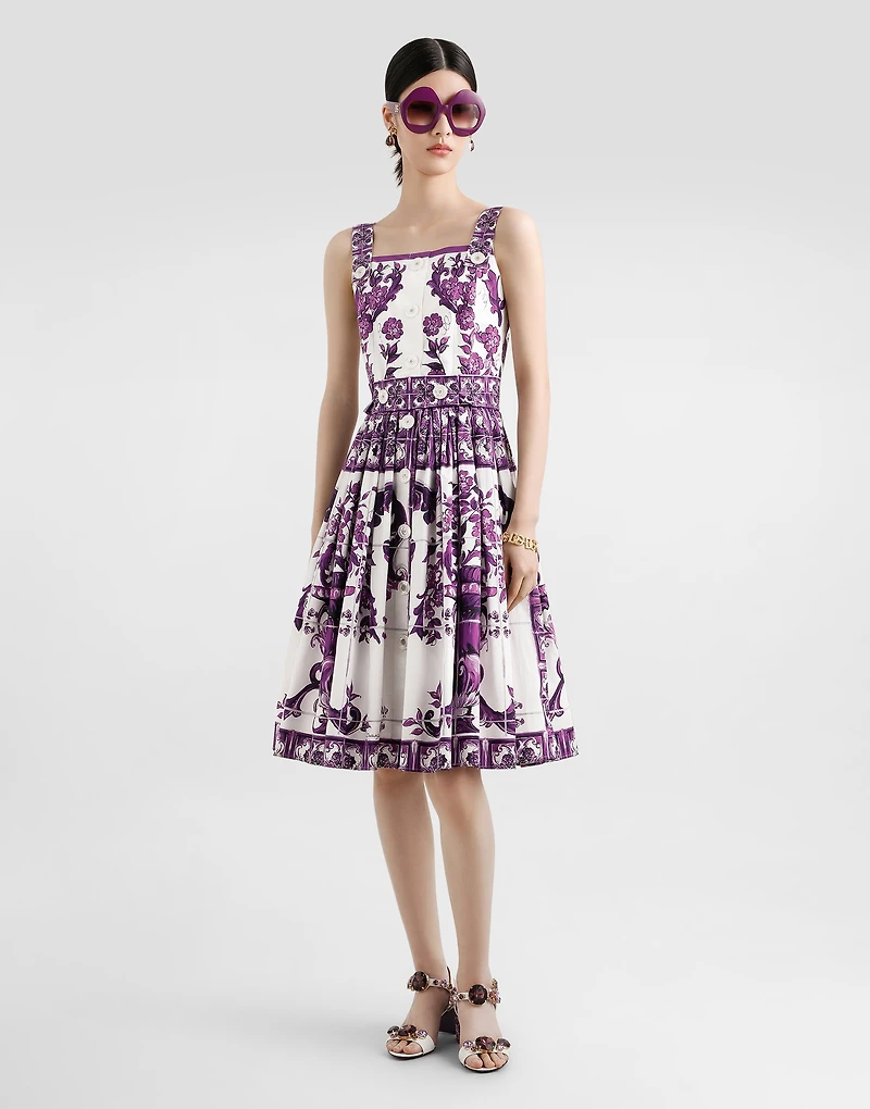 Majolica-print poplin dress