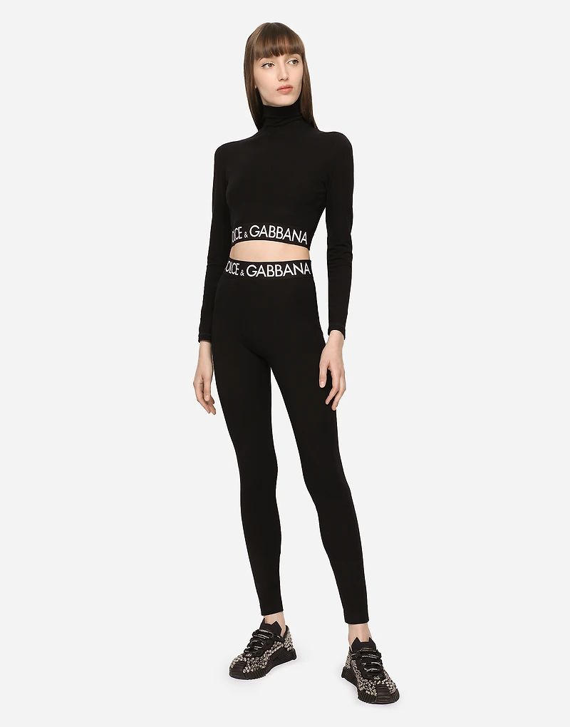 Jersey leggings with branded elastic