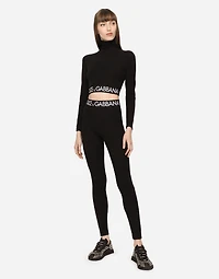 Jersey leggings with branded elastic