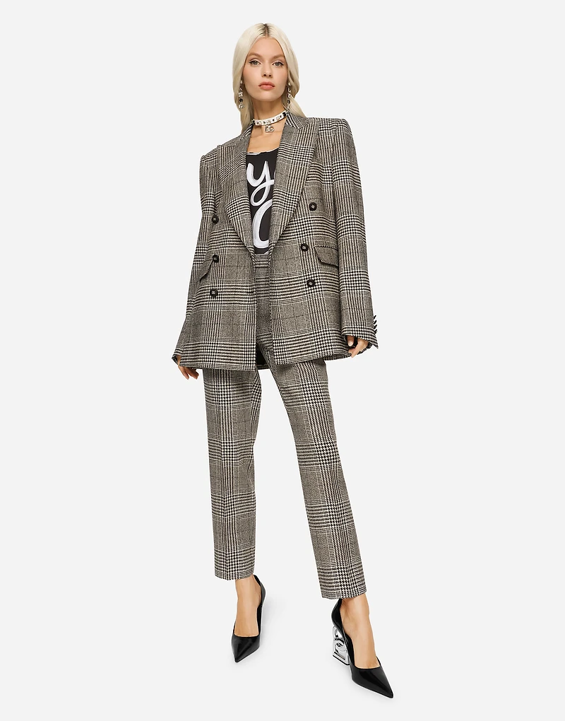 Low-rise glen plaid pants