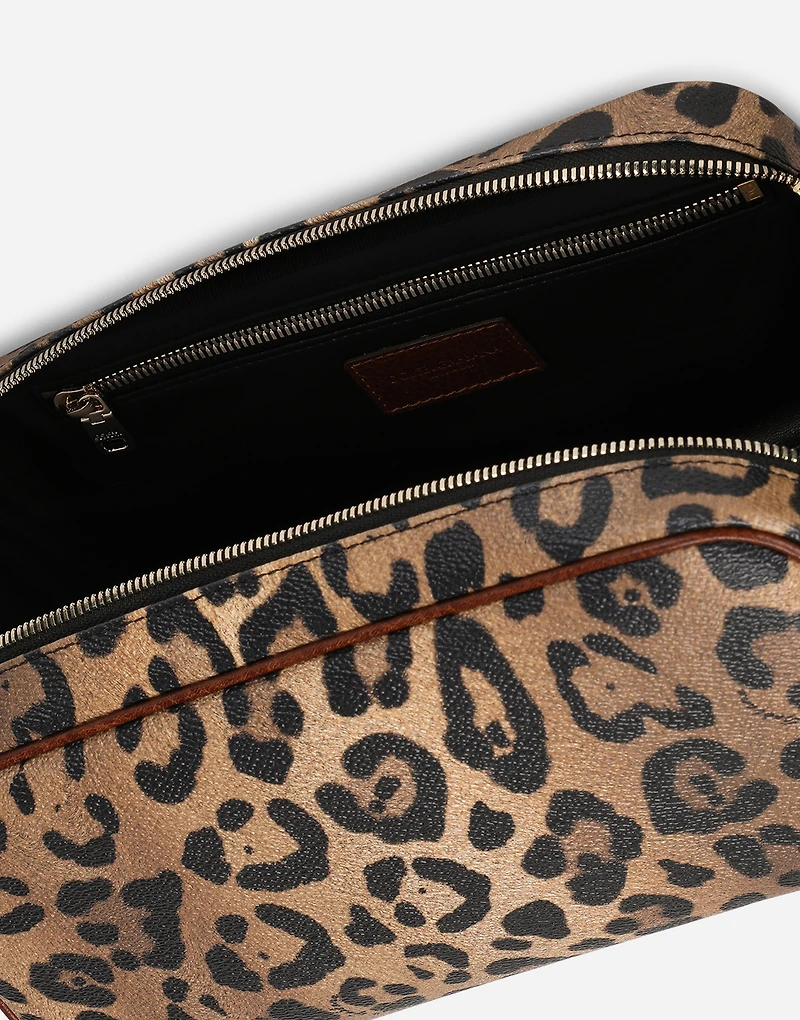 Leopard-print Crespo toiletry bag with branded plate