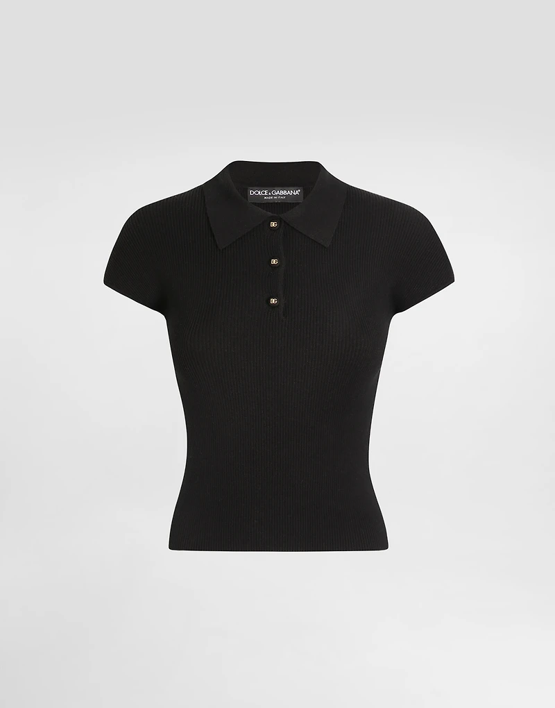 Ribbed viscose polo-shirt