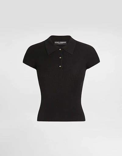 Ribbed viscose polo-shirt