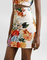 Flower bouquet-print mini skirt
