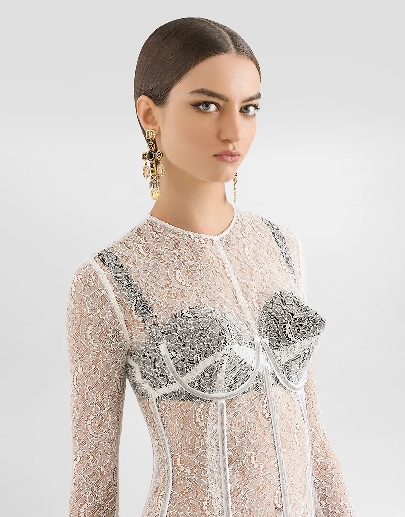 Lace calf-length dress with corset detailing
