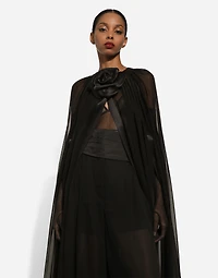 Silk chiffon cape with flower appliqué