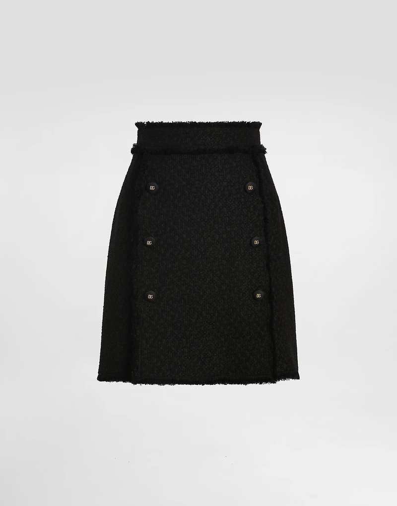 Short raschel tweed skirt with decorative DG logo buttons