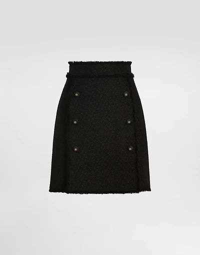 Short raschel tweed skirt with decorative DG logo buttons