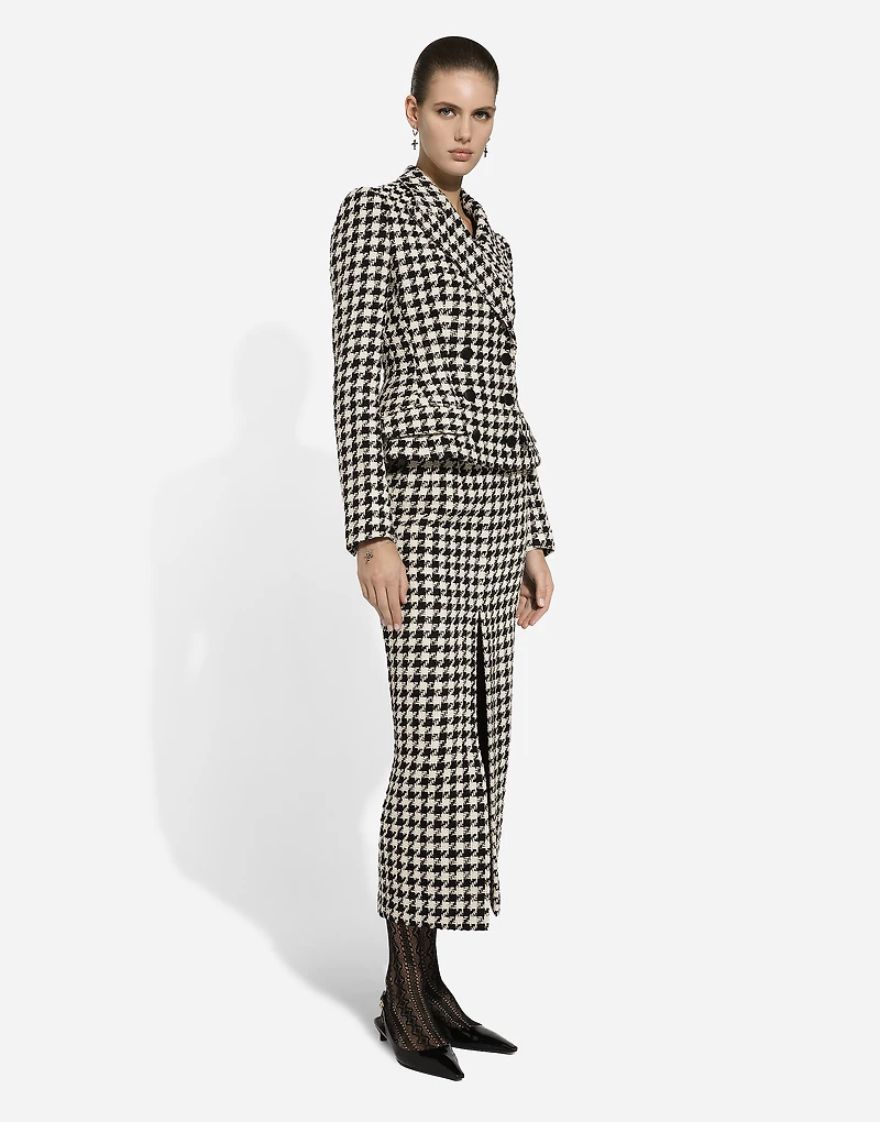 Long macro-houndstooth skirt