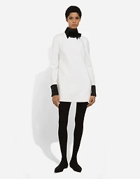 Short woolen dress with satin details