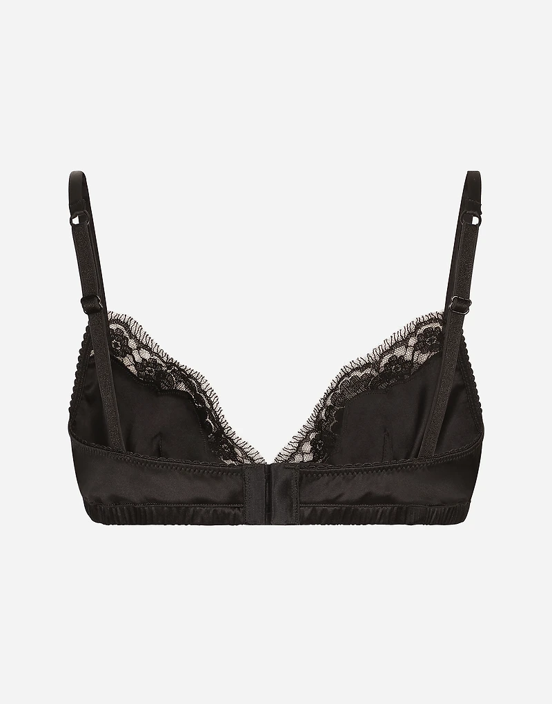 Soft-cup satin bra with lace detailing