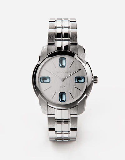 DG7Gems steel watch with light blue topazes