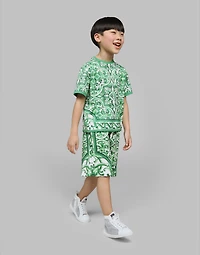 Jersey T-shirt with green majolica print